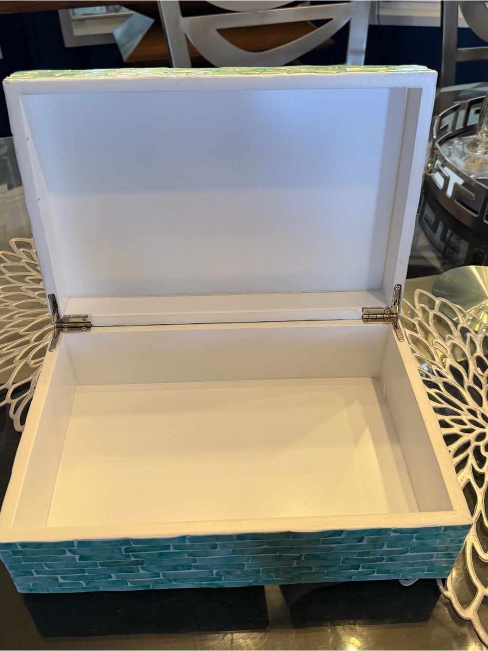 Turquoise Decorative Storage Box with Shell Tile Pattern - Picture 6 of 6